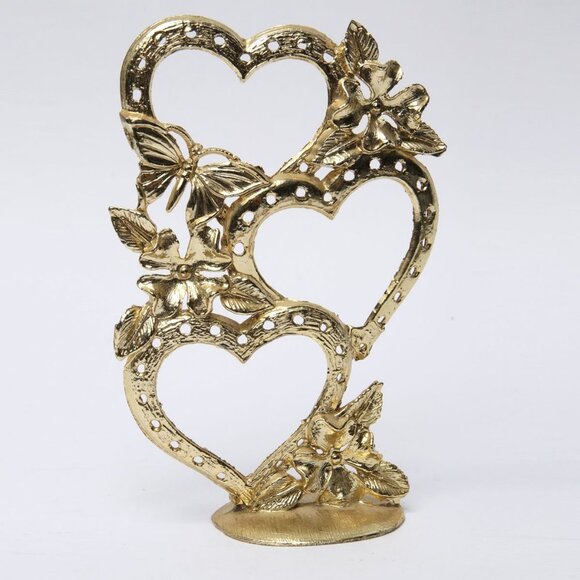 Vintage TORINO Jewelry Display Earring Holder Metal Gold Hearts Butterflies 80s - Picture 8 of 8